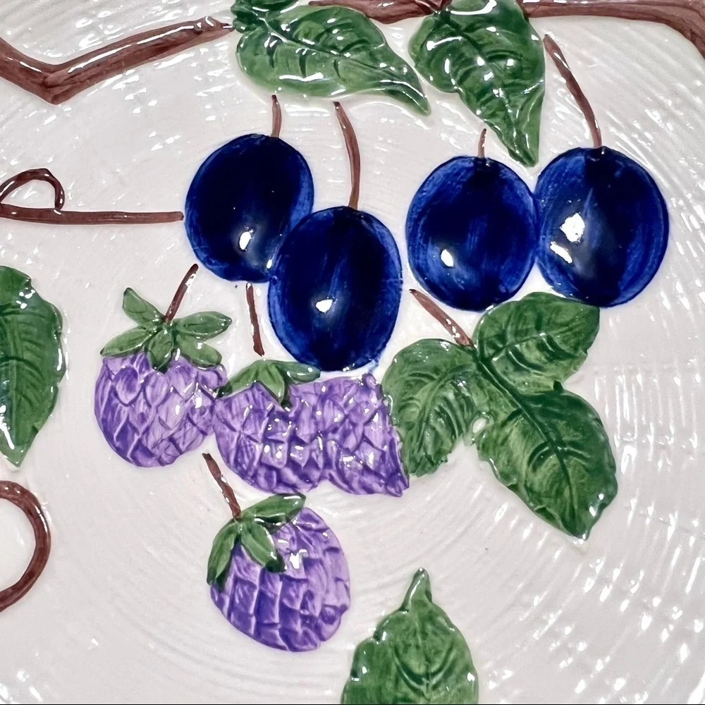 VTG Zell Majolica plate Plums & Berries Georg Schmide Western Germany 12 inches